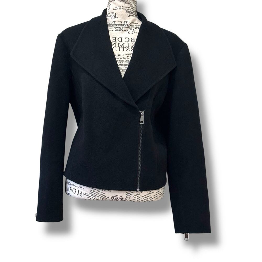 Marina Rinaldi Black 100% Wool Flannel Moto Jacket Max Mara Italy Size US M